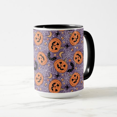 Purple Jack_O_Lantern Halloween Pattern Mug