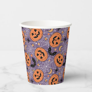 Purple Jack-O-Lantern Halloween Pattern Paper Cups