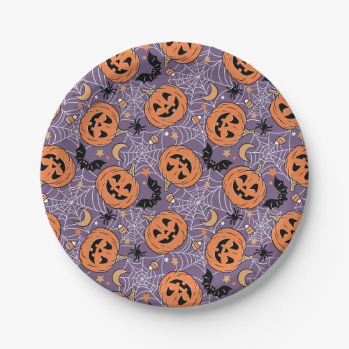 Purple Jack_O_Lantern Halloween Pattern Paper Plates