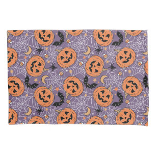 Purple Jack-O-Lantern Halloween Pattern Pillow Case