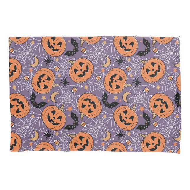 Purple Jack-O-Lantern Halloween Pattern Pillow Case (Front)