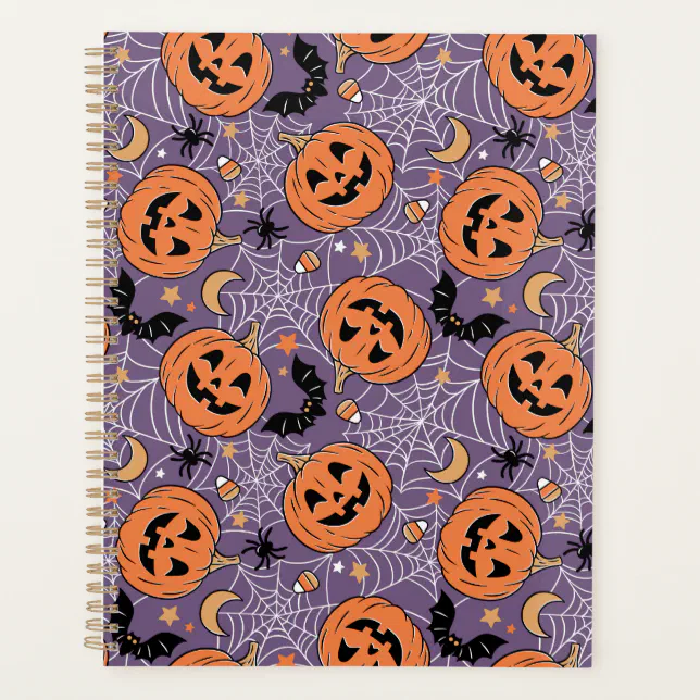 Purple Jack-O-Lantern Halloween Pattern Planner | Zazzle
