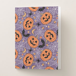 Purple Jack-O-Lantern Halloween Pattern Pocket Folder