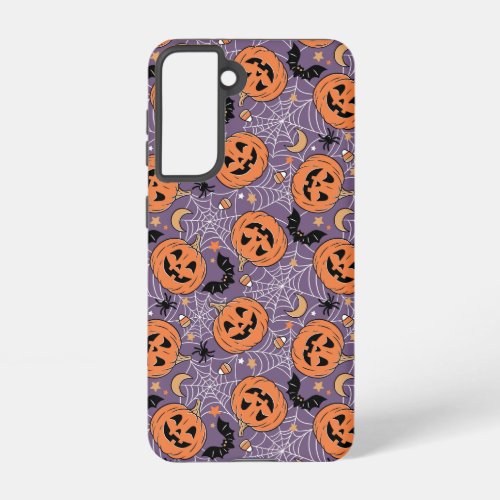 Purple Jack_O_Lantern Halloween Pattern Samsung Galaxy S21 Case