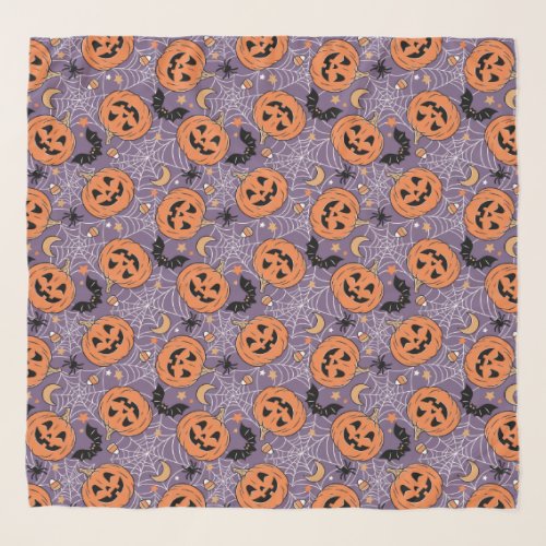 Purple Jack_O_Lantern Halloween Pattern Scarf