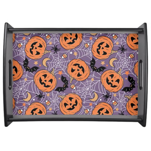 Purple Jack_O_Lantern Halloween Pattern Serving Tray