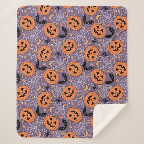 Purple Jack_O_Lantern Halloween Pattern Sherpa Blanket