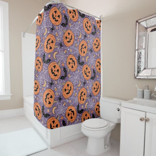 Purple Jack_O_Lantern Halloween Pattern Shower Curtain