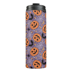 Purple Jack-O-Lantern Halloween Pattern Thermal Tumbler