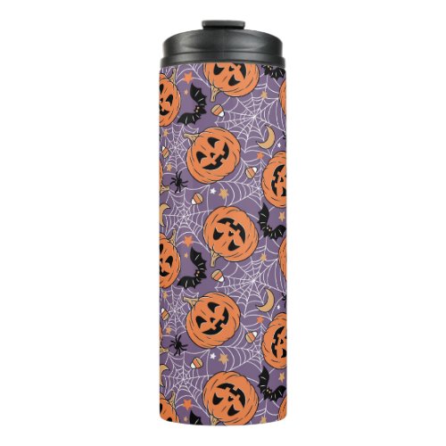 Purple Jack_O_Lantern Halloween Pattern Thermal Tumbler