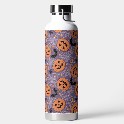 Purple Jack_O_Lantern Halloween Pattern Water Bottle