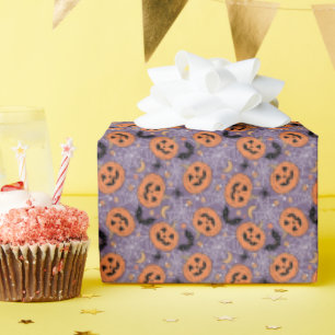 Purple Jack-O-Lantern Halloween Pattern Wrapping Paper