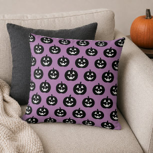 Purple Jack o Lantern Pumpkin Pattern Halloween Throw Pillow