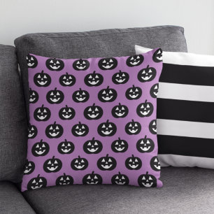 Purple Jack o Lantern Pumpkin Pattern Halloween Throw Pillow