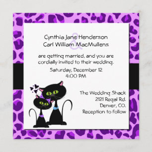 Purple Jaguar Print & Black Cat Wedding Invitation