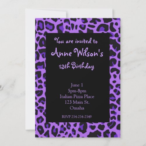 Purple Jaguar Print Girls Invitation