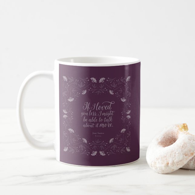 Purple Jane Austen Emma Floral Love Quote Coffee Mug (With Donut)