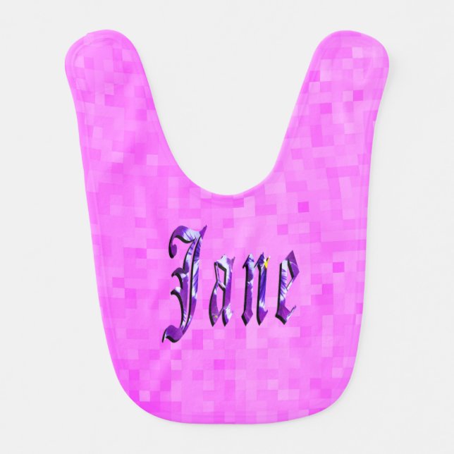 Purple Jane Name Logo, Baby Girls Pink Bib (Front)