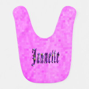 Purple Janette Name Logo, Pink Baby Bib. Bib