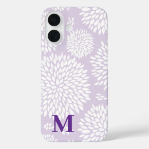 Purple Japanese Inspired Flower Pattern Monogram  iPhone 16 Case