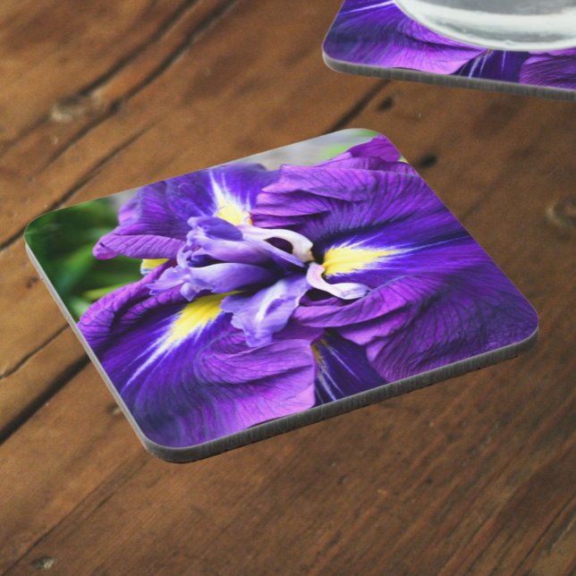 Purple Japanese Iris Bloom Floral Beverage Coaster (In Situ)