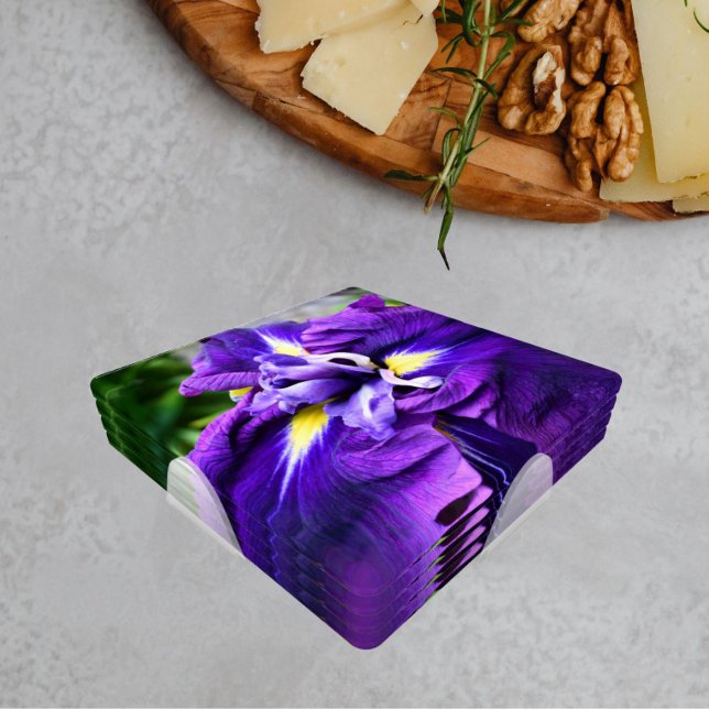 Purple Japanese Iris Bloom Floral Coaster Set (In Situ Set)
