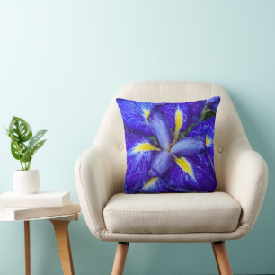 Purple Japanese Iris Floral Throw Pillow