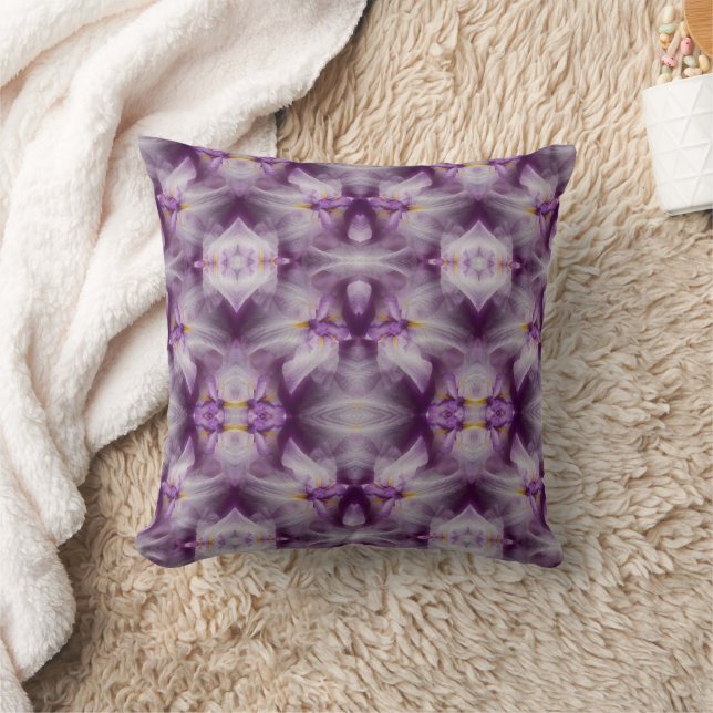 Purple Japanese Iris Flower Abstract   Throw Pillow (Blanket)