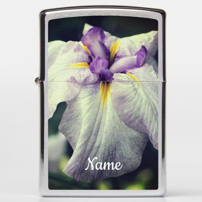 Purple Japanese Iris Flower Close Up Personalized Zippo Lighter (Front)