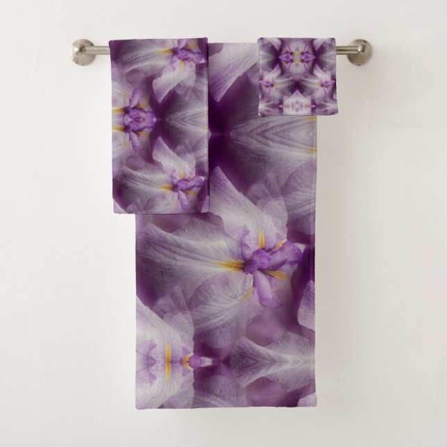 Purple Japanese Iris Flower Pattern Bath Towel Set (Insitu)