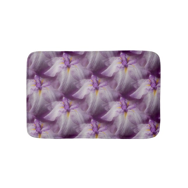 Purple Japanese Iris Flower Pattern Bathroom Mat (Front)