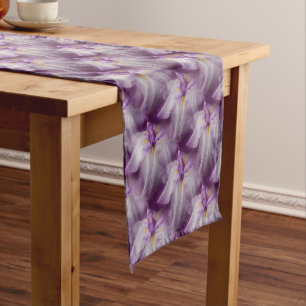 Purple Japanese Iris Flower Pattern Short Table Runner