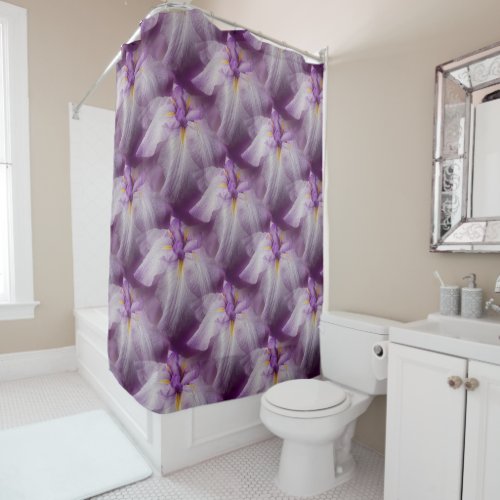 Purple Japanese Iris Flower Pattern Shower Curtain