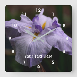 Purple Japanese Iris Flower Personalized Square Wall Clock