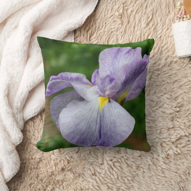 Purple Japanese Iris Flower Unfolding   Throw Pillow (Blanket)