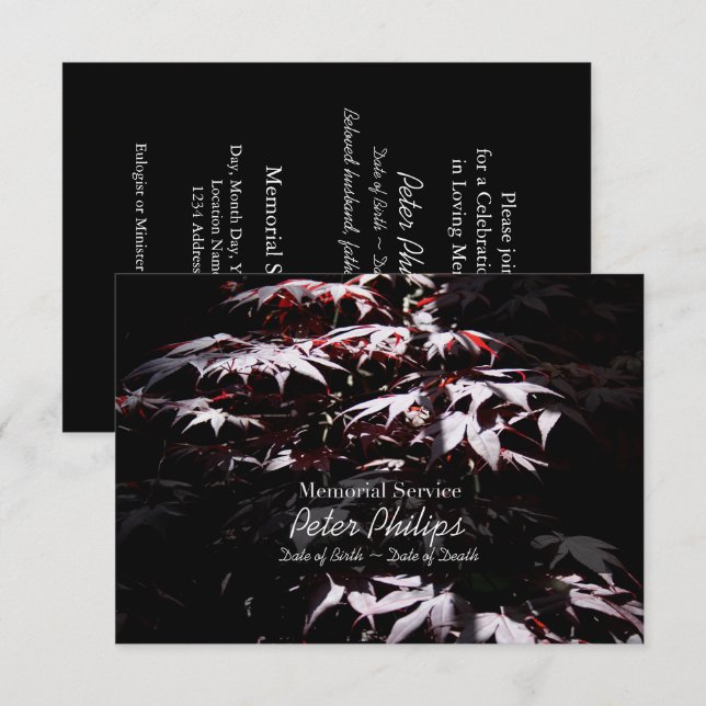 Purple Japanese Maple  Memorial Service Invitation (Front/Back)