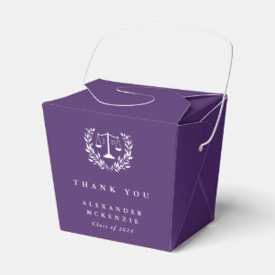 Purple JD Law Scales+Laurel Graduation Favor Boxes