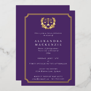 Purple JD Law School Graduation Party Foil Invitation