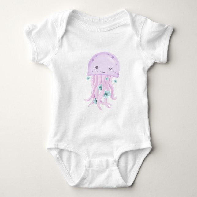 Purple jellyfish baby bodysuit (Front)