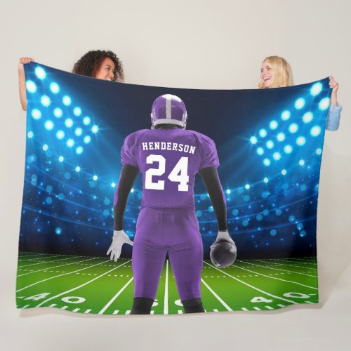Purple Jersey Personalized Football Player Fleece Blanket