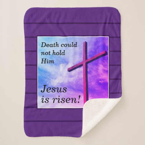 Purple JESUS IS RISEN Easter Sherpa Blanket