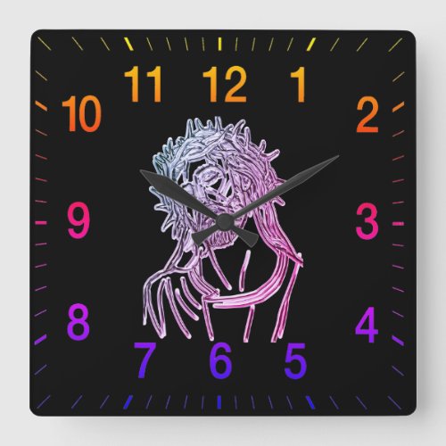 purple Jesus looking up to god glimmering Square Wall Clock