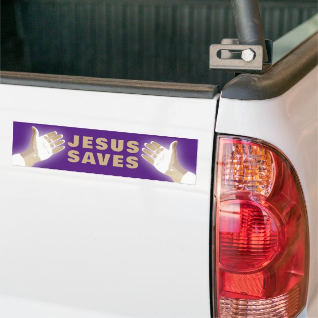 purple JESUS SAVES Bumper Sticker (On Truck)