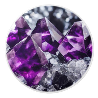 Purple Jewel Amethyst Crystals Ceramic Knob