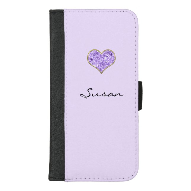 Purple Jewel Heart Mobile Phone Wallet Case (Front)