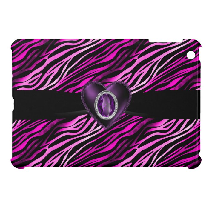 Purple Jewel Heart Pink Zebra Print iPad Mini Case