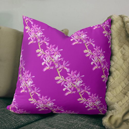 Purple jewel orchid flower watercolor art throw pillow