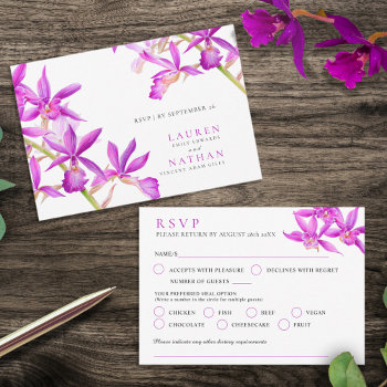 Purple Jewel Orchid Watercolor Wedding Rsvp Card by mylittleedenweddings at Zazzle