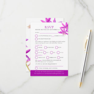 Purple jewel orchid watercolor wedding RSVP card