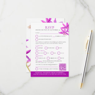 Purple jewel orchid watercolor wedding RSVP QR Card